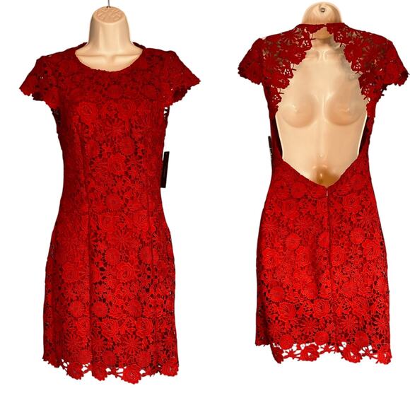 Lulus Romance Language Backless Lace Cocktail Party Dress Red XS NWT - Picture 2 of 11